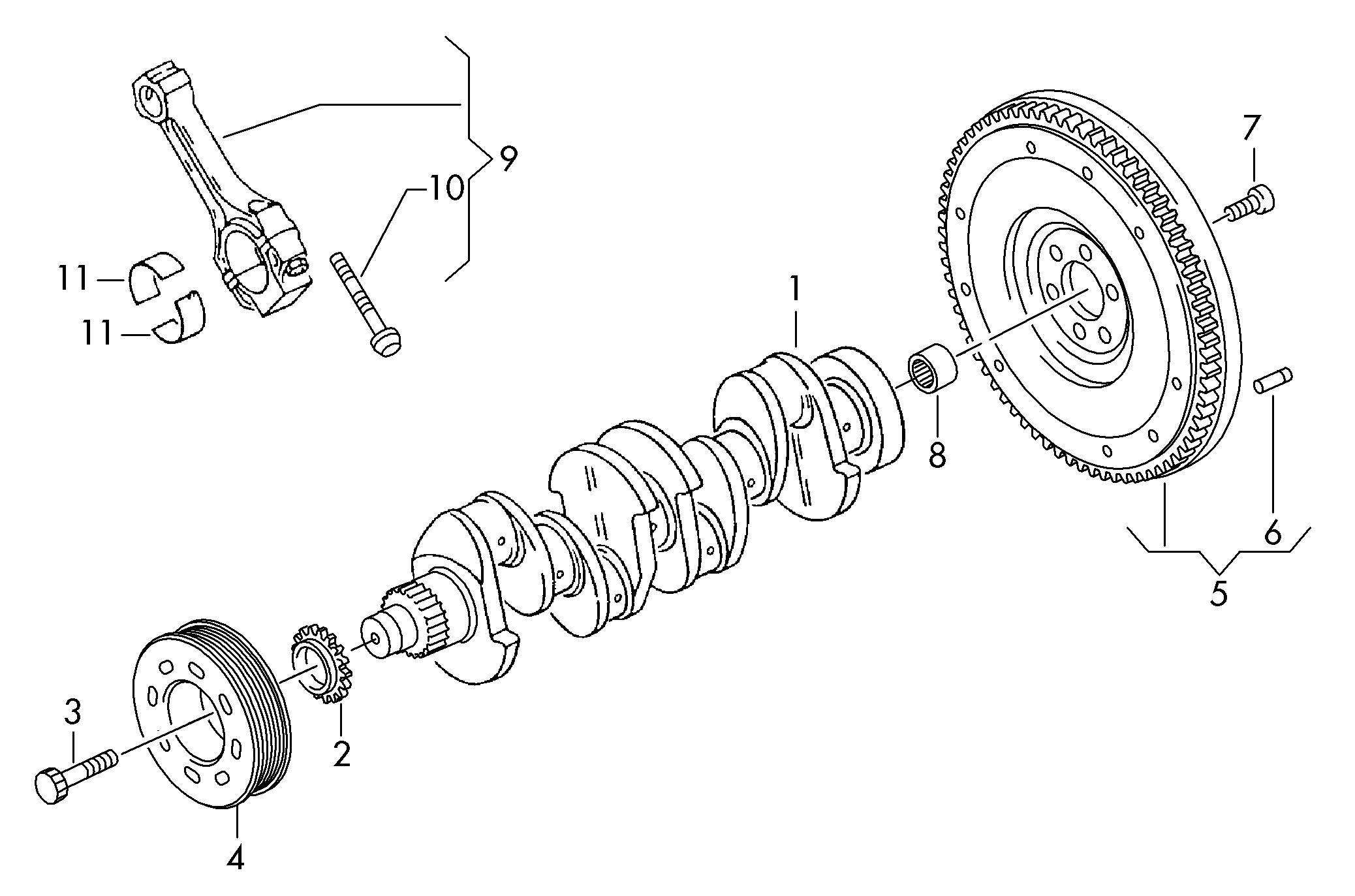 VW 03C 105 269 P - Crankshaft conrod bearings flywheel: 1 pcs. www.parts5.com