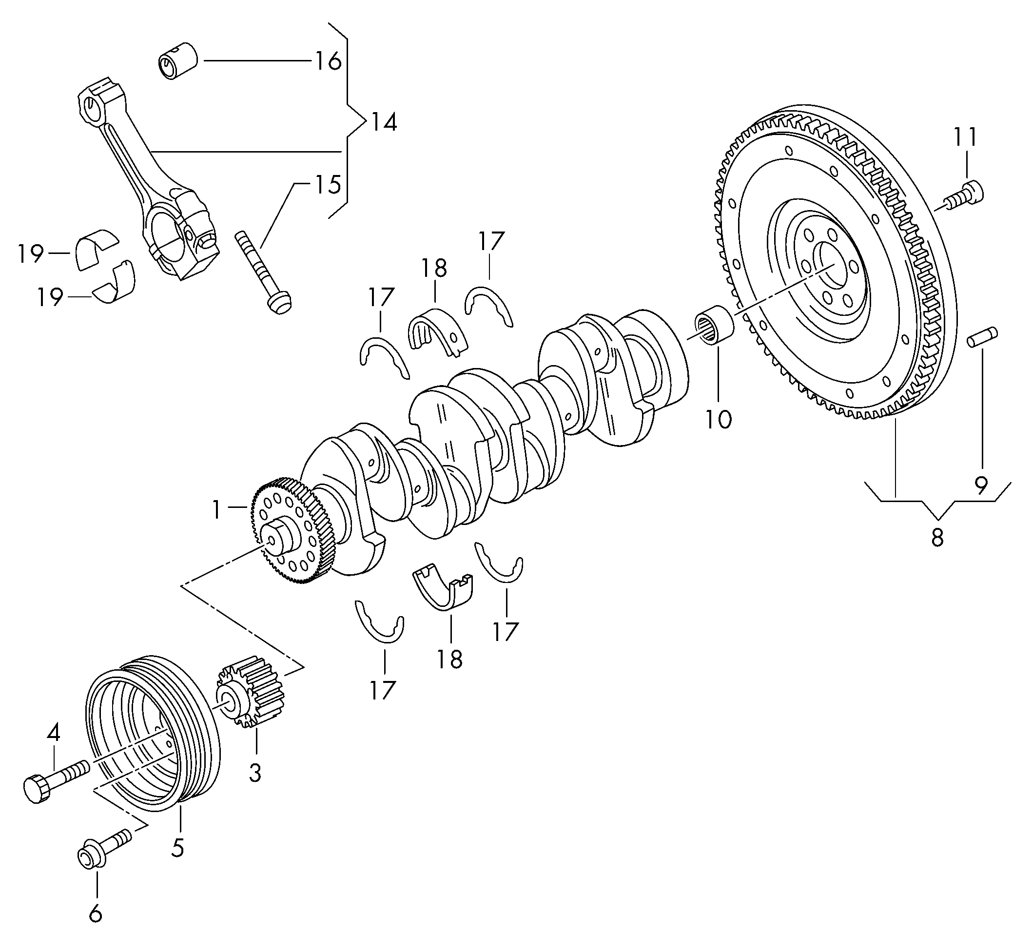 VW 04L 105 269 - Crankshaft conrod bearings flywheel: 1 pcs. www.parts5.com